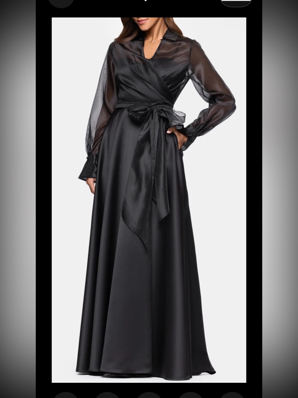 Xscape Organza Faux Wrap Bodice/crepe Satin Skirt Gown,sz 6, New,black